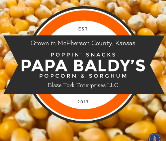 Papa Baldy's Popcorn and Sorghum. Grown in McPherson County, Kansas.